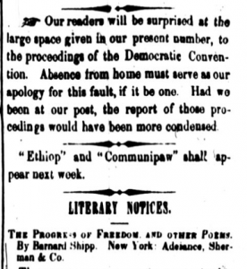 newspaper clipping from 1852