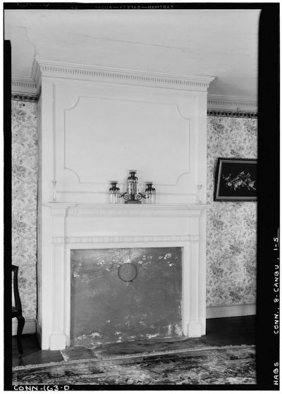 black and white photograph of the interior of the Prudence Crandall School for Negro Girls, the parlor.
