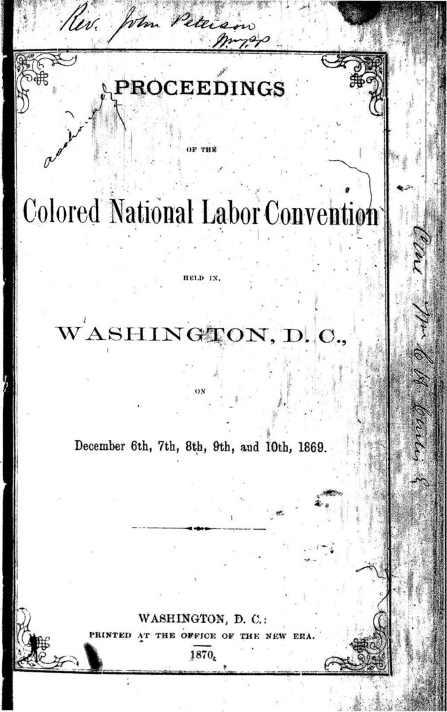 Front page of Proceedings of the Colored National Labor Convention, 1869