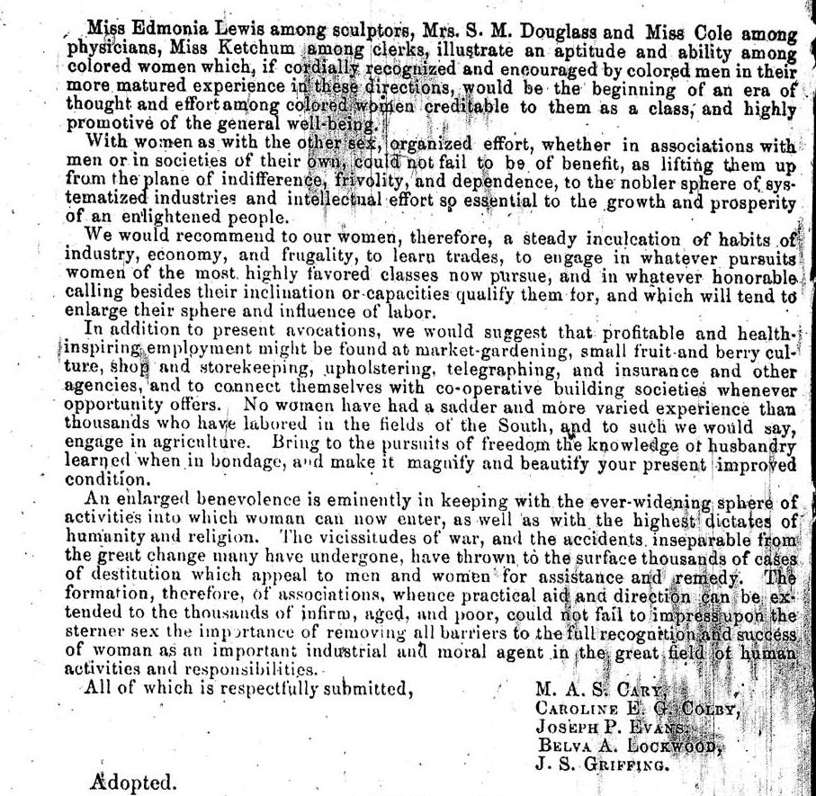 Excerpt from page 2 of the 1869 Labor Colored Convention proceedings
