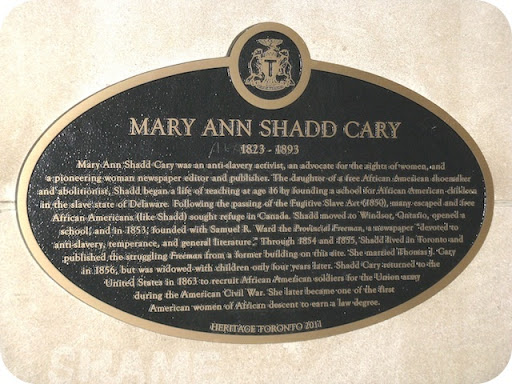 oval plaque commemorating Mary Ann Shadd Cary in Toronto