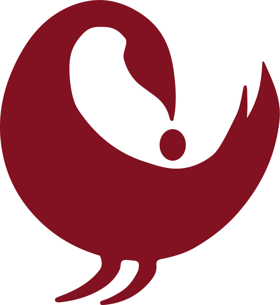 red illustration of sankofa bird looking back with egg